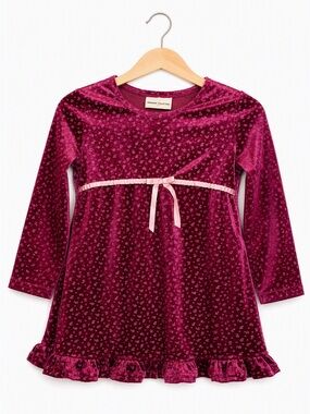 Vintage Premiere Collection Burgundy Velvet Floral Dress 24in Waist Long Sleeve